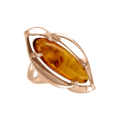Vergoldeter Ring aus Silber 925 mit Bernstein