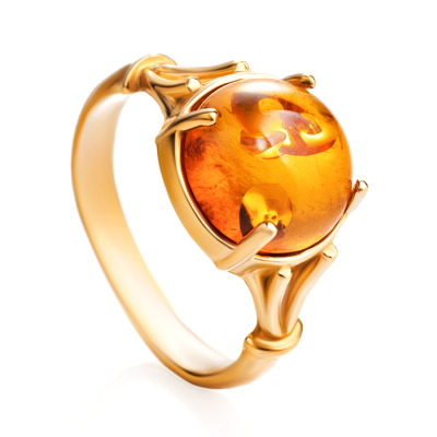 Vergoldeter Ring aus Silber 925 mit Bernstein