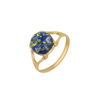 Vergoldeter Ring aus Silber 925 mit Bernstein und Zirkonia