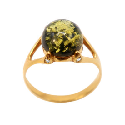 Vergoldeter Ring aus Silber 925 mit Bernstein und Zirkonia