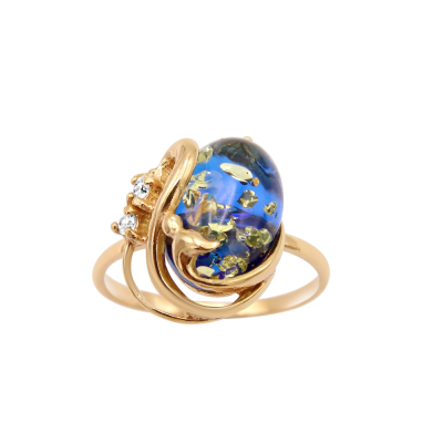 Vergoldeter Ring aus Silber 925 mit Bernstein und Zirkonia
