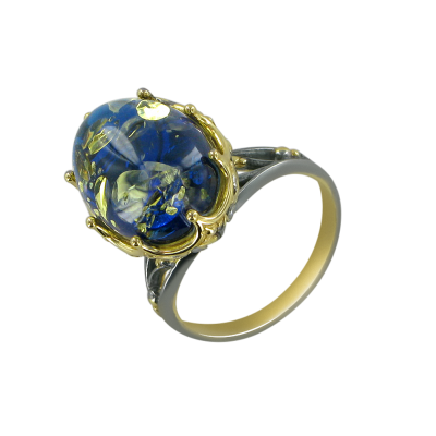 Vergoldeter Ring aus Silber 925 mit Bernstein und Zirkonia